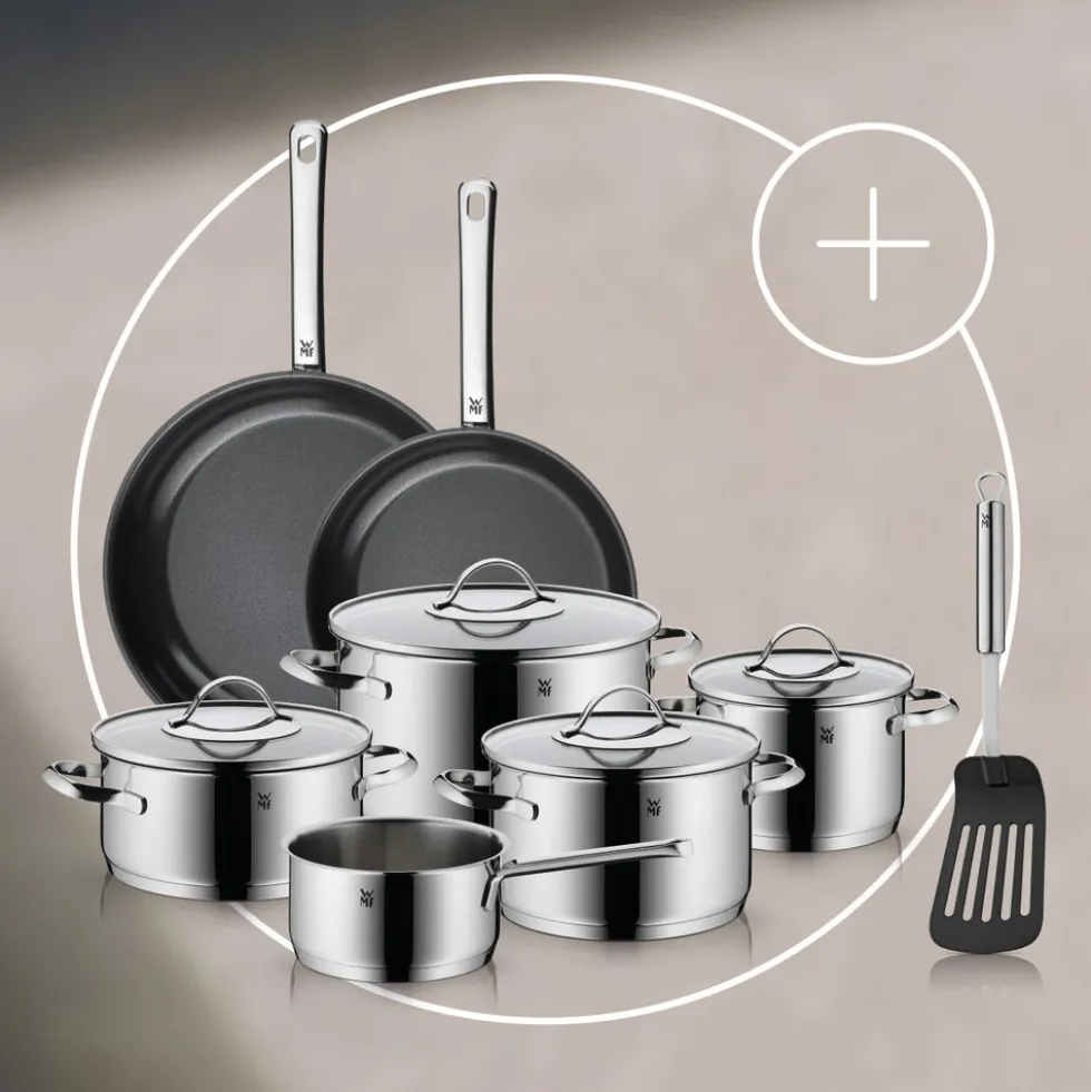 Koch-Set: WMF Aparto Topf-Set, 5-teilig, Devil Bratpfannen-Set, 2-teilig und Profi Plus Pfannenwender, 32cm