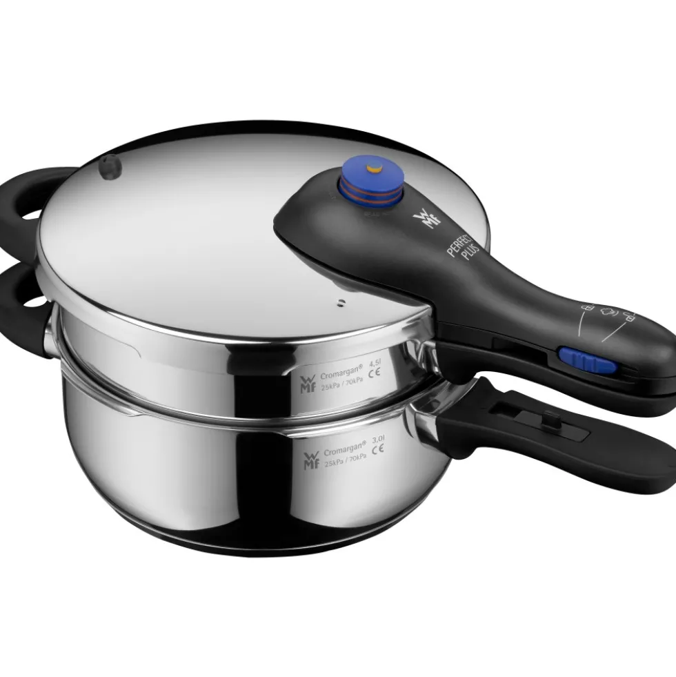 Perfect Plus One Pot Schnellkochtopf-Set, 22 cm, 3 & 4,5 L, stapelbar, mit Dämpfeinsatz