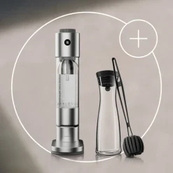 Set: Element One Wassersprudler, Edelstahl mit Wasserkaraffe und Reinigungsbürste