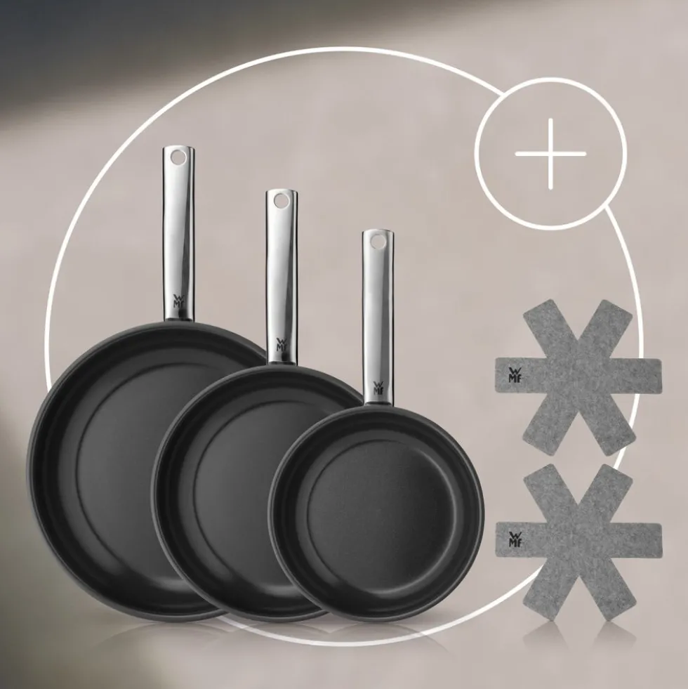 Set: WMF Durado Bratpfannen-Set, 3-teilig, mit Pfannenschutzmatten-Set, 2-teilig