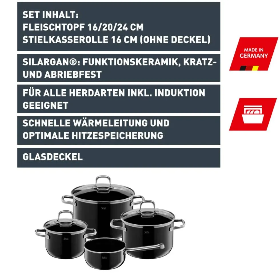 Silit Silargan® Elegance Topf-Set, 4-teilig, Black