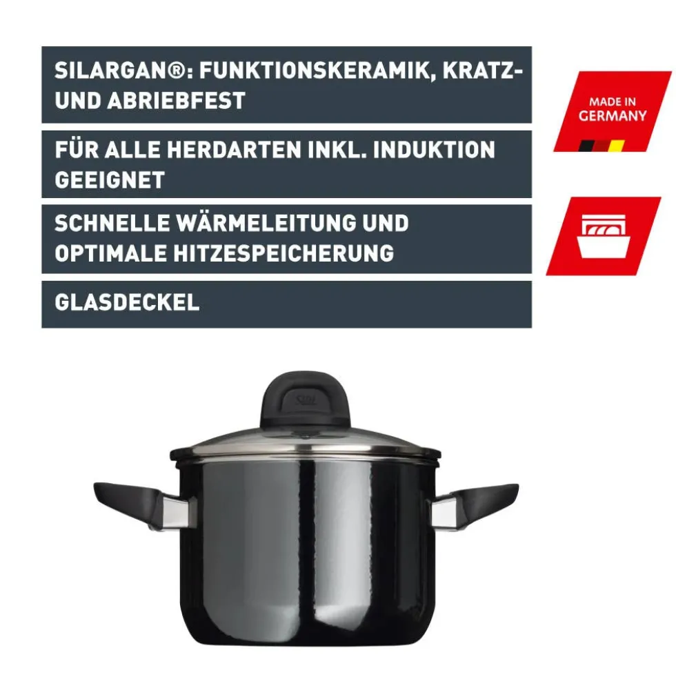 Silit Silargan® Modesto Kochtopf mit Deckel, 16 cm, Black