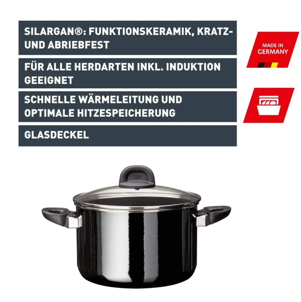 Silit Silargan® Modesto Kochtopf mit Deckel, 24 cm, Black