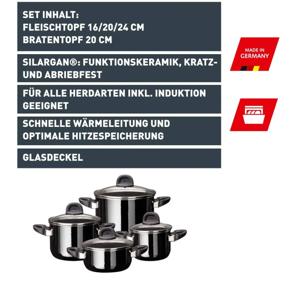 Silit Silargan® Modesto Topf-Set 4-teilig, Black